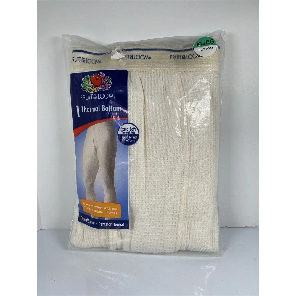 Fruit of the Loom Men's Thermal Bottom Size XL (40-42) White Natural Soft New
